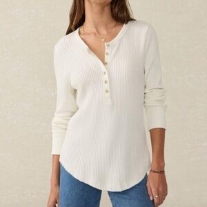 Faherty Medium Legend Apres Waffle Henley Top Ivory Pima Cotton Lounge Comfy